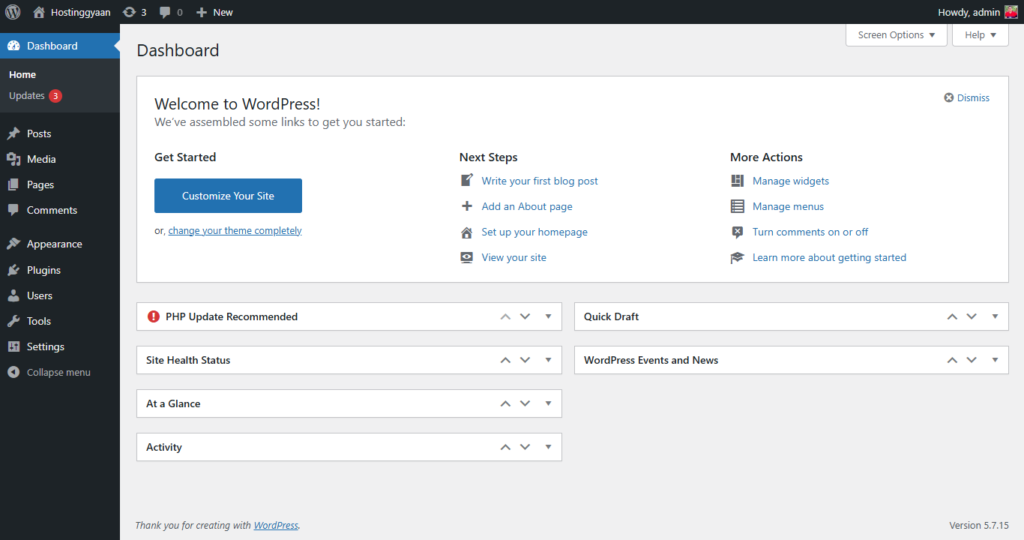 WordPress Dashboard